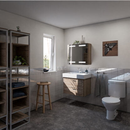 Ares: Dulap cu oglinda LED dreptunghiular 80x70cm din lemn pentru bai