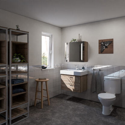 Victoria: Dulap cu oglinda LED dreptunghiular 80x70cm din lemn pentru bai